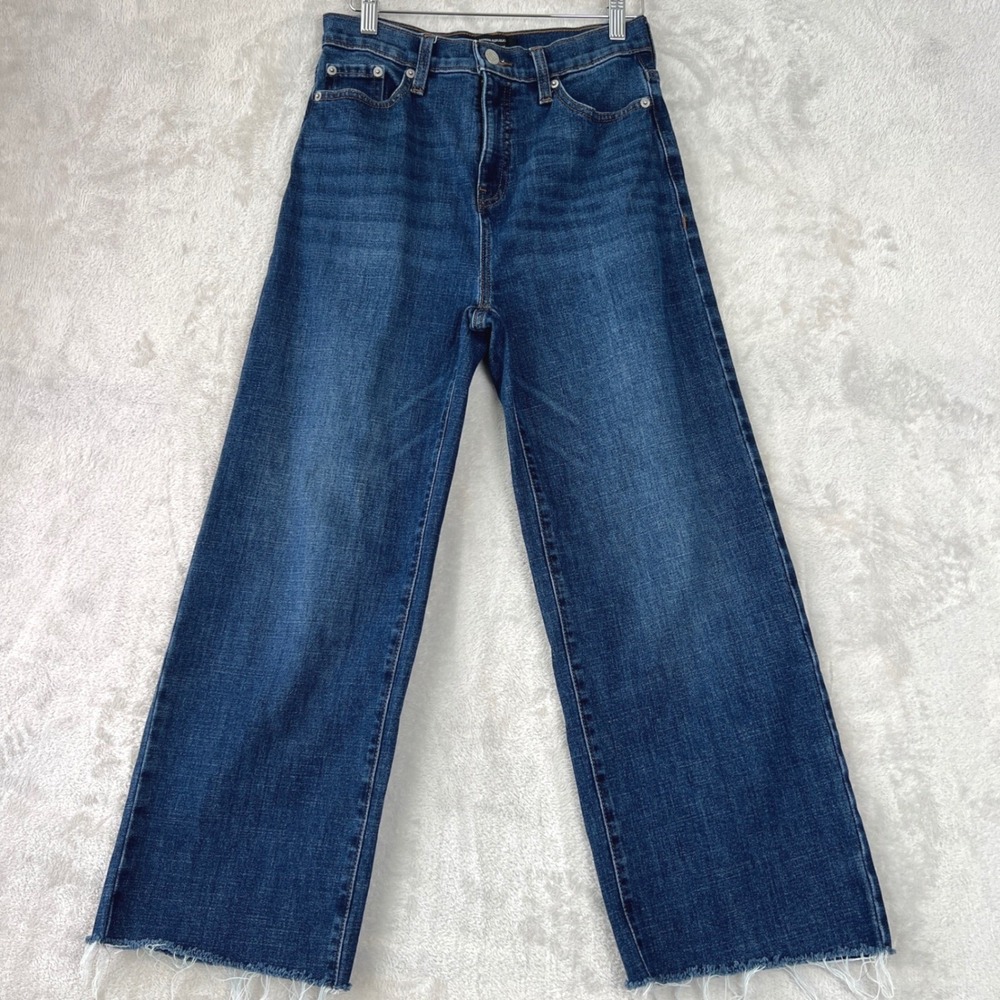 Banana Republic Womens 26 Ultra High Rise Wide Leg Jeans Dark Wash Raw Hem